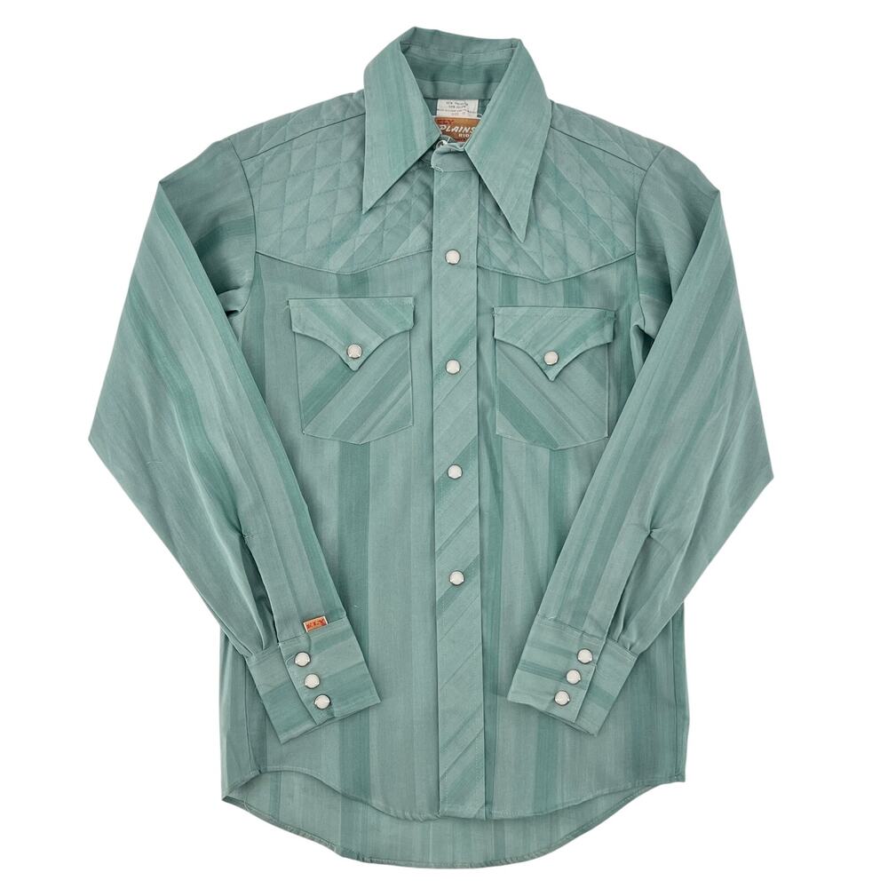 70s Vintage Western Shirt Ely Plains Rider Teal Pearl Snap 1970s